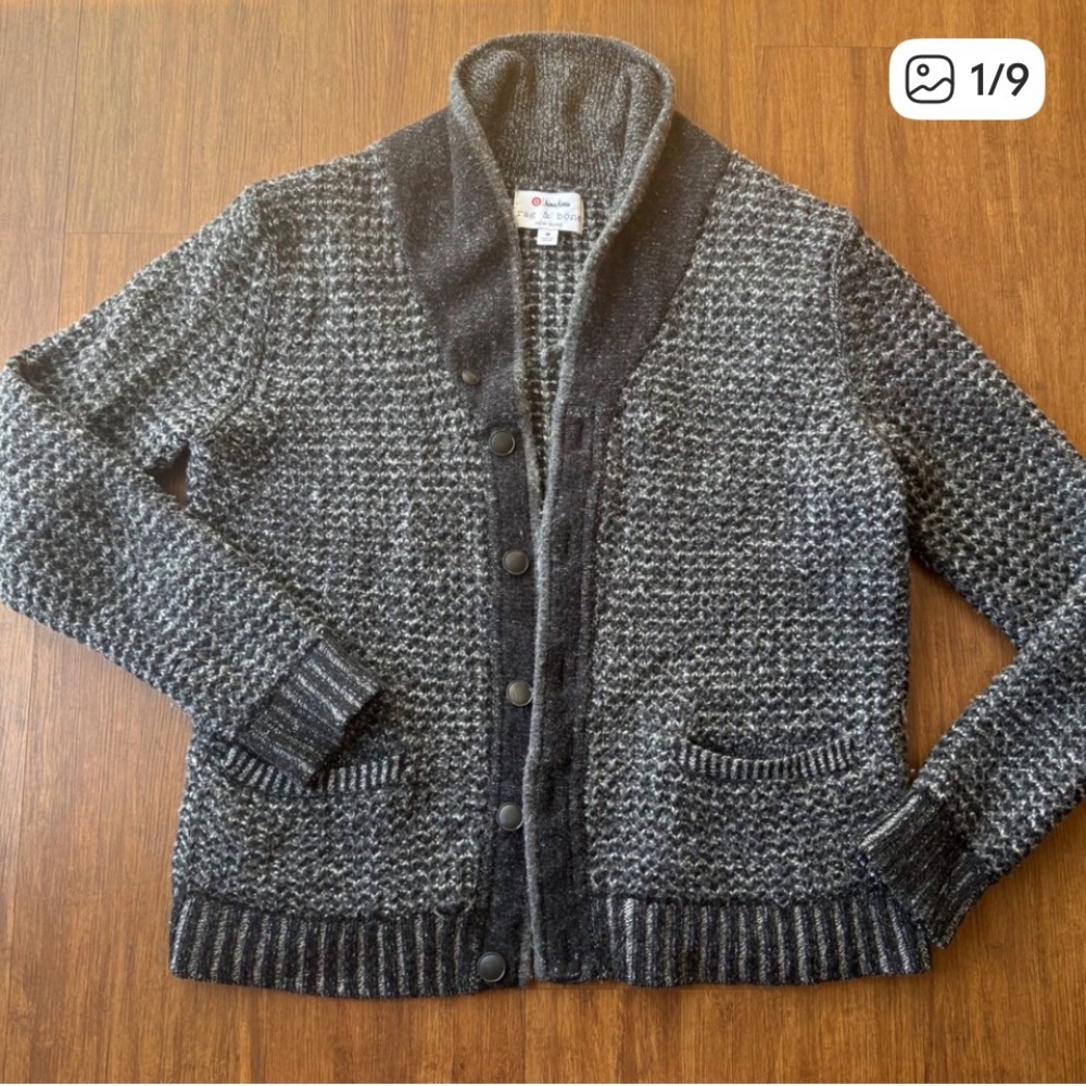 Rag & Bone Cardigan Sweater Gray Mens Medium Wool Blend Grandpa Grunge Academia